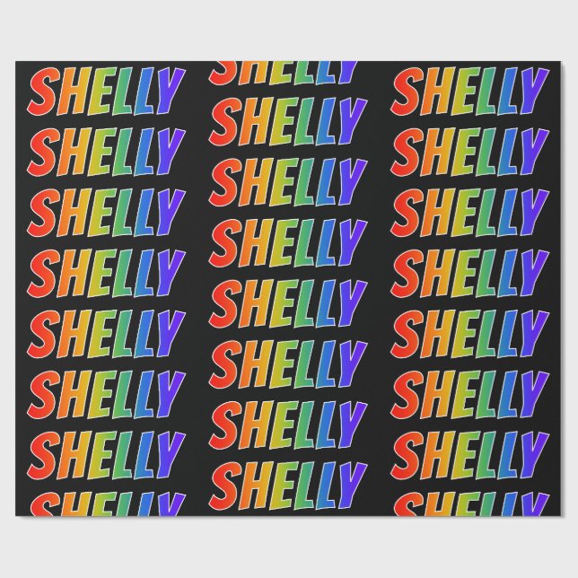 Regnbåge Förnamn "SHELLY"; Roligt & Färgglatt Presentpapper (Platt)