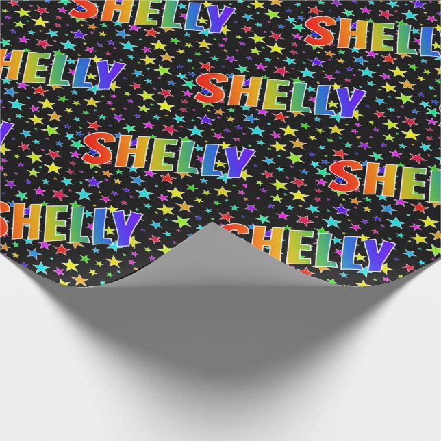 Regnbåge Förnamn "SHELLY" + Stjärnor Presentpapper (Hörn)