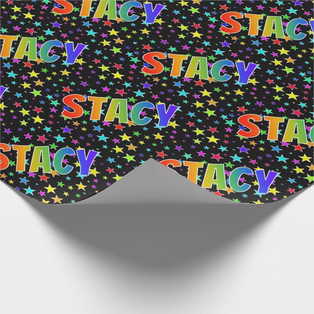 Regnbåge Förnamn "STACY" + Stjärnor Presentpapper (Hörn)