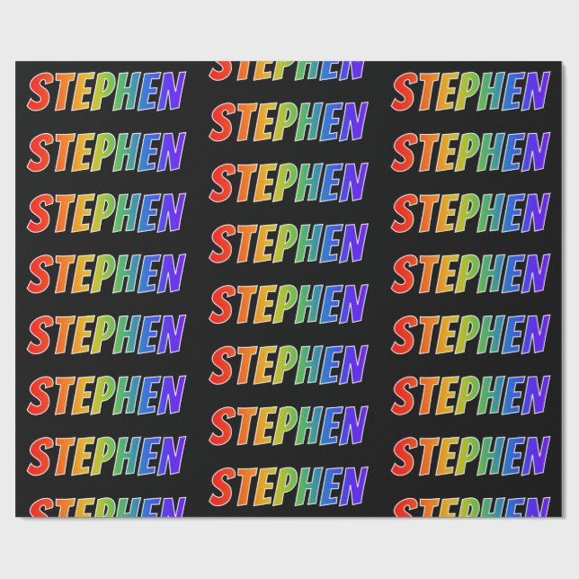 Regnbåge Förnamn "STEPHEN"; Roligt & färgglatt Presentpapper (Platt)