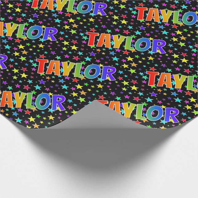 Regnbåge Förnamn "TAYLOR" + Stjärnor Presentpapper (Hörn)