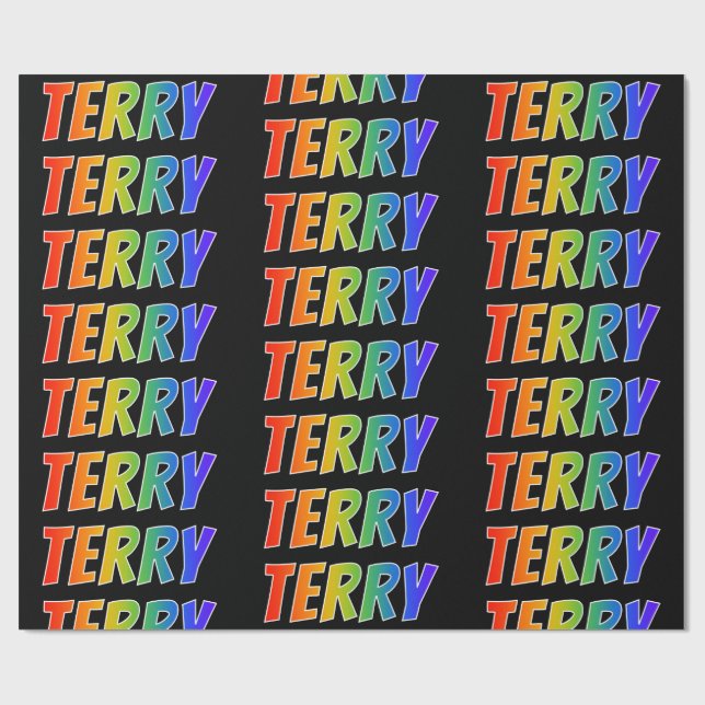 Regnbåge Förnamn "TERRY"; Kul & färgrik Presentpapper (Platt)