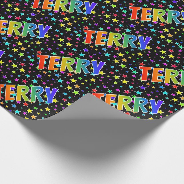 Regnbåge Förnamn "TERRY" + Stjärnor Presentpapper (Hörn)