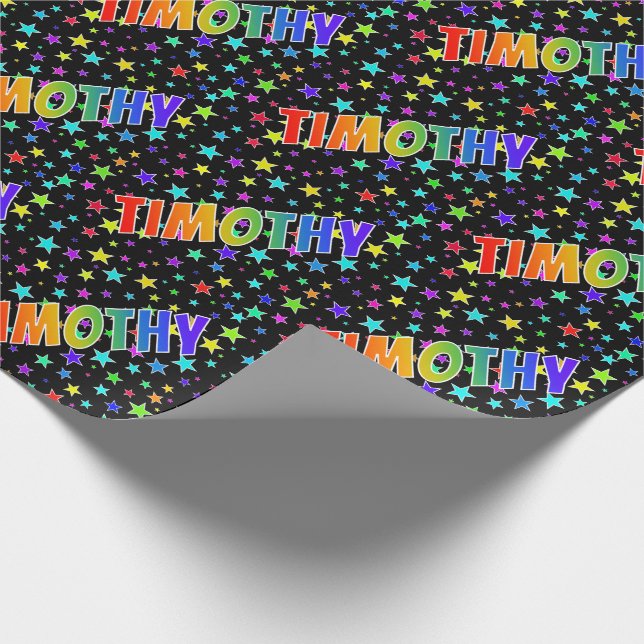 Regnbåge Förnamn "TIMOTHY" + Stjärnor Presentpapper (Hörn)