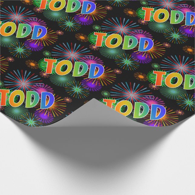 Regnbåge Förnamn "TODD" + Fyrverkerier Presentpapper (Hörn)
