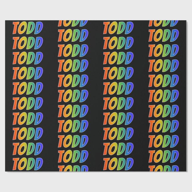 Regnbåge Förnamn "TODD"; Roligt & färgglatt Presentpapper (Platt)
