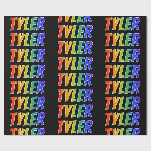 Regnbåge Förnamn "TYLER"; Roligt & färgglatt Presentpapper (Platt)
