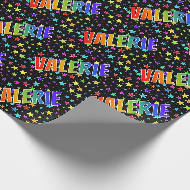 Regnbåge Förnamn "VALERIE" + Stjärnor Presentpapper (Hörn)