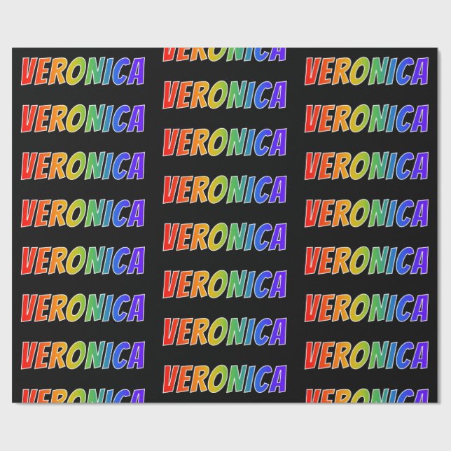 Regnbåge Förnamn "VERONICA"; Roligt & färgglatt Presentpapper (Platt)