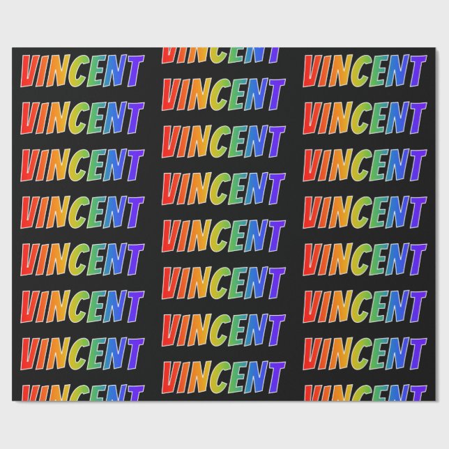 Regnbåge Förnamn "VINCENT"; Roligt & färgglatt Presentpapper (Platt)