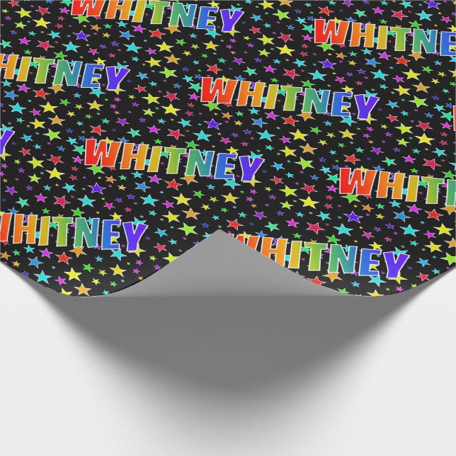 Regnbåge Förnamn "WHITNEY" + Stjärnor Presentpapper (Hörn)