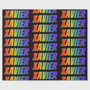 Regnbåge Förnamn "XAVIER"; Roligt & färgglatt Presentpapper