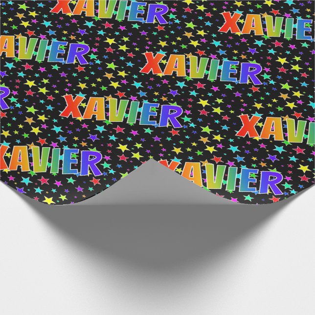 Regnbåge Förnamn "XAVIER" + Stjärnor Presentpapper (Hörn)