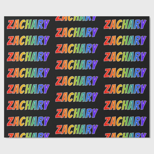 Regnbåge Förnamn "ZACHARY"; Roligt & färgglatt Presentpapper (Platt)