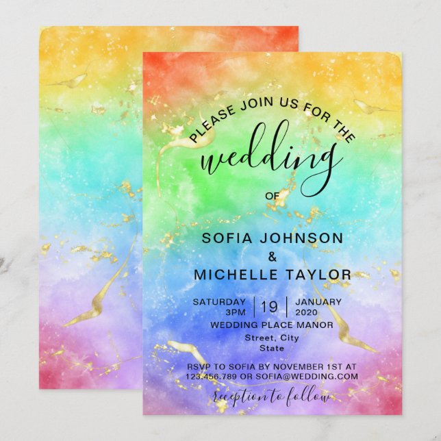 Regnbåge Gay och Lesbisk Stolthet Herr & Fru Inbju Inbjudningar (Fram/baksida)