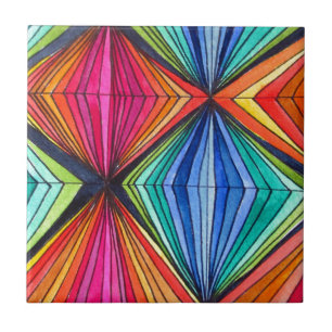 Regnbåge Geometric Optical Art Kakelplatta