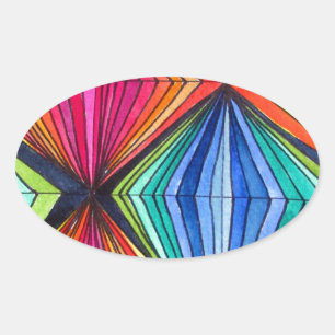Regnbåge Geometric Optical Art Ovalt Klistermärke