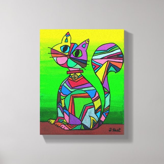 Regnbåge GeometriCat Geometric Mönster Cat Art Canvastryck (Framsida)