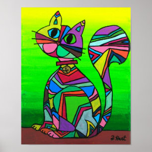 Regnbåge GeometriCat Geometric Mönster Cat Art Poster