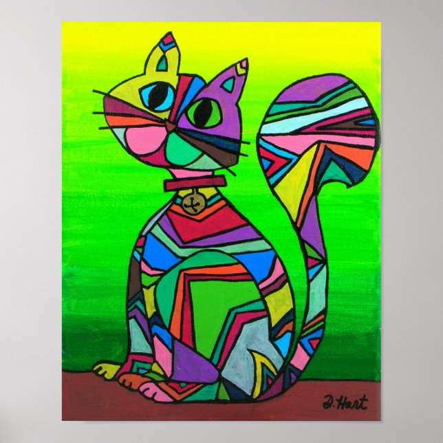 Regnbåge GeometriCat Geometric Mönster Cat Art Poster (Framsidan)