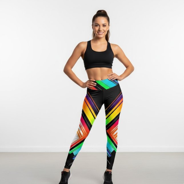 Regnbåge Geometriskt Tryck Höga Midje Leggings (Skapare uppladdad)