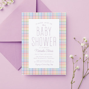 Regnbåge gingham randig söt pastell baby shower inbjudningar