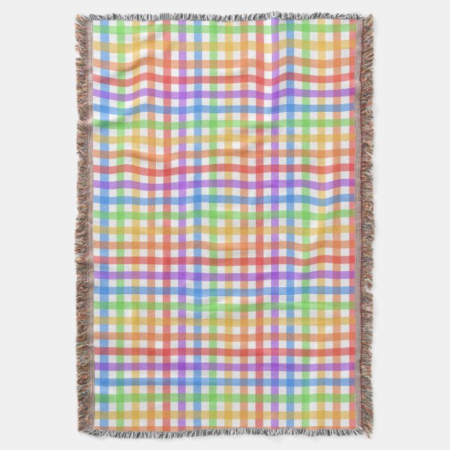 Regnbåge Gingham Rutigt Geometriskt Mönster Filt (Framsidan Vertikal)