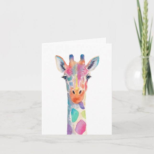 Regnbåge Giraffe Notecard Tack Kort (Framsida)