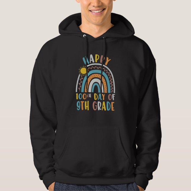 Regnbåge Glad 100:e dagen av 9:e klass 100 dag av  Hoodie (Framsida)