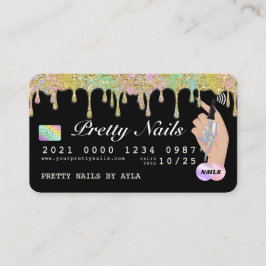 Regnbåge Glitter dropp Holograf Nagel Tech Kredit  Visitkort