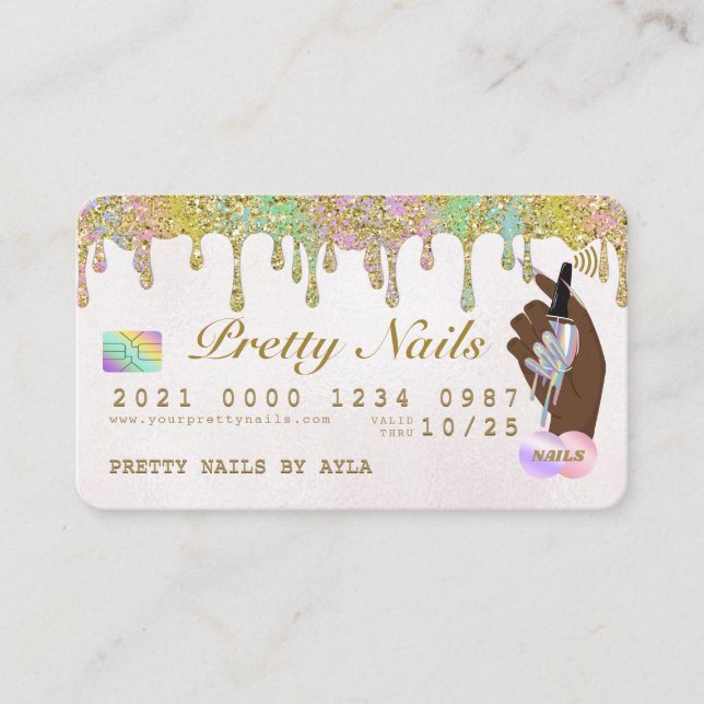 Regnbåge Glitter dropp Holograf Nagel Tech Kredit  Visitkort (Framsida)