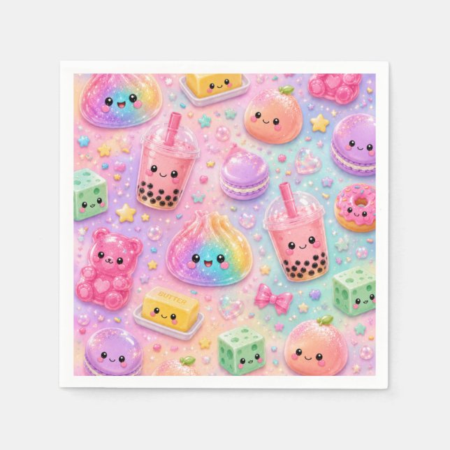 Regnbåge Glitter Dumpling Squishies Födelsedagsfes Pappersservett (Framsidan)