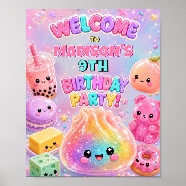 Regnbåge Glitter Dumpling Squishies Födelsedagsfes Poster (Framsidan)