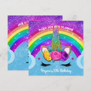 Regnbåge Glitter Enhörning Horn Ansikte Party Inbjudningar