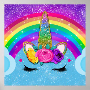 Regnbåge Glitter Enhörning Horn Ansikte Party Poster