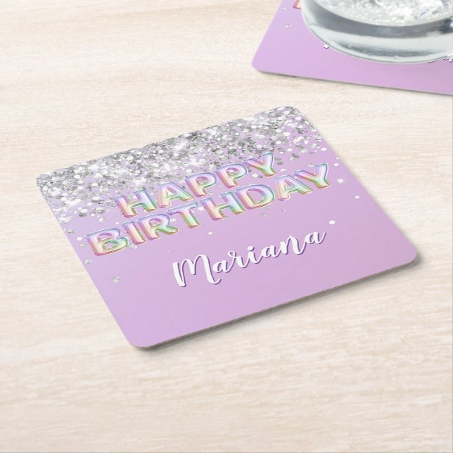 Regnbåge Glitter Flickas Födelsedagsfest Underlägg Papper Kvadrat (Vinklad)