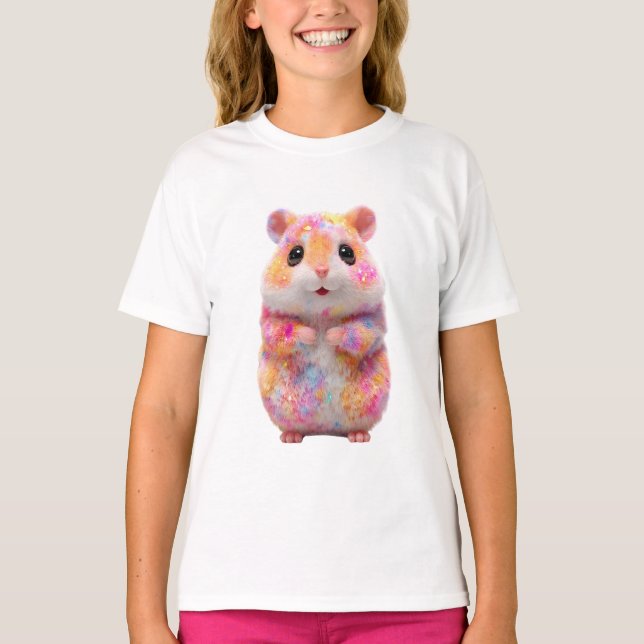 Regnbåge Glitter Galaktisk Hamster Barn T Shirt (Framsida)