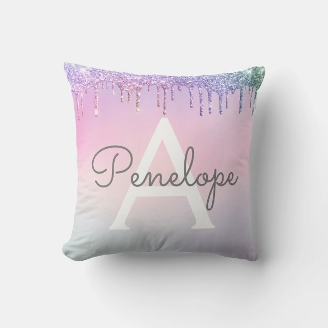 Regnbåge Glitter-glas med monogram Kudde (Framsida)