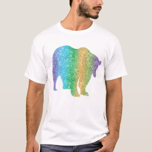 Regnbåge Glitter Gnistrande Färgglad Björn Djur T Shirt