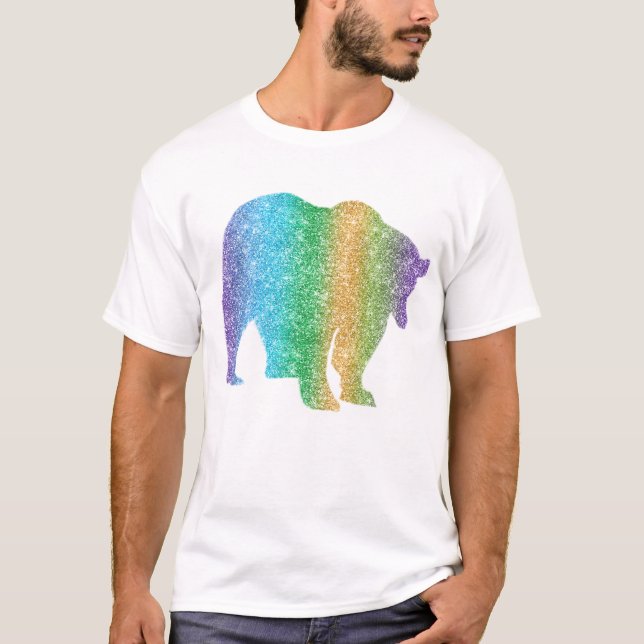 Regnbåge Glitter Gnistrande Färgglad Björn Djur T Shirt (Framsida)