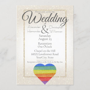 Regnbåge Glitter Heart Pride Flagga Gay Margift Inbjudningar