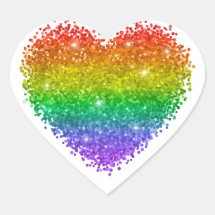 regnbåge glitter hjärtformat klistermärke