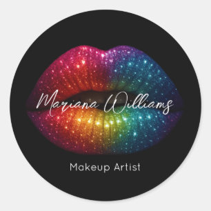 regnbåge glitter läppar makeup artist black busine runt klistermärke