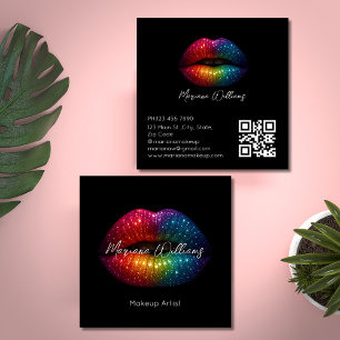 regnbåge glitter läppar makeup artist qr code svar fyrkantigt visitkort