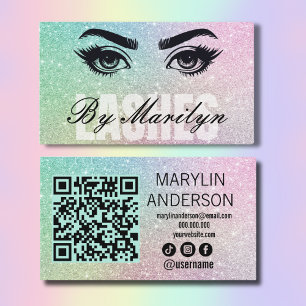 Regnbåge Glitter Ombre Lash Tech QR Code Scannable Visitkort