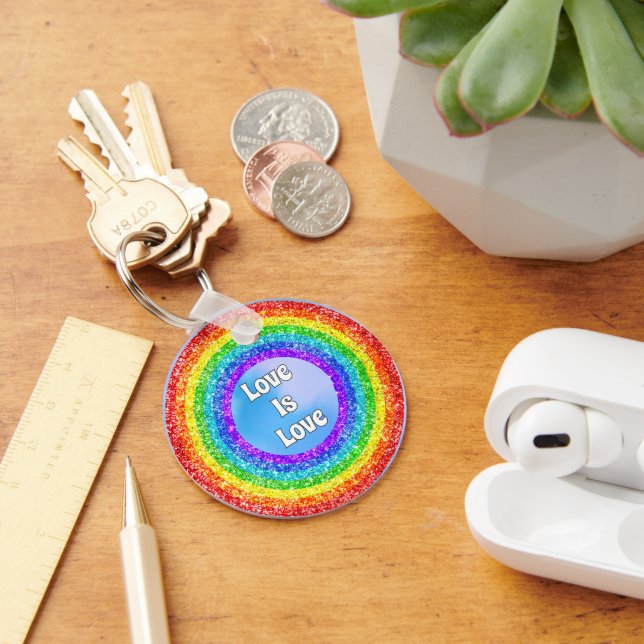 Regnbåge Glitter Pride HBT Kärlek är Kärlek Cirkel Nyckelring (Skrivbord)