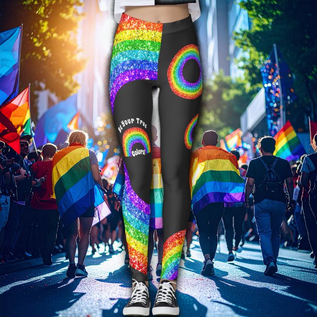 Regnbåge Glitter Pride HBT Var dina riktiga färger Leggings (In situ ( AI generated background))