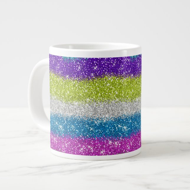 Regnbåge Glitter Rand Jumbo Mugg (Framsida vänster)