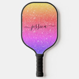 Regnbåge glitter skript namn pickleball paddla