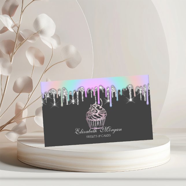 Regnbåge Glitterdroppar Cupcake Bageri Visitkort (Skapare uppladdad)